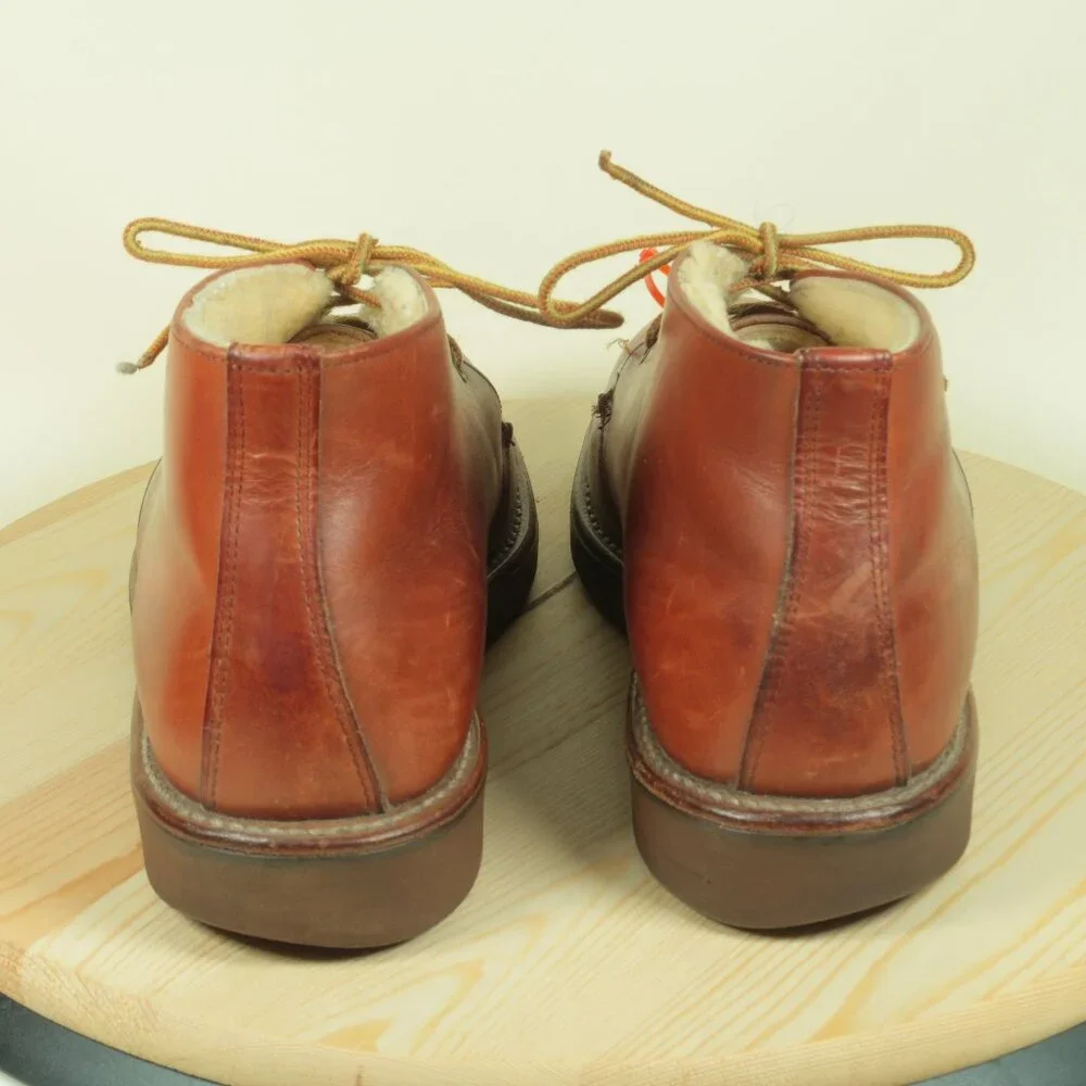 Vintage 80s LL Bean Sherpa Lined Chukka Boots Mens 8.5C Brown Sheepskin Leather